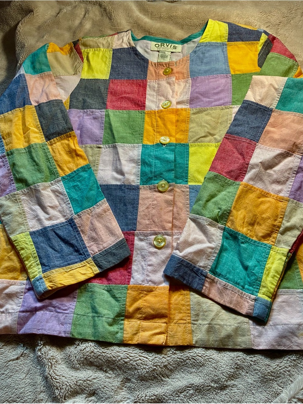 Orvis Pastel Patchwork Button-Down Shirt Jacket